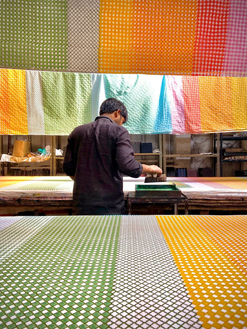 Last Chance Textiles Blockprint Cotton Stole- Franny in Tulip Larger Scarves Last Chance Textiles 