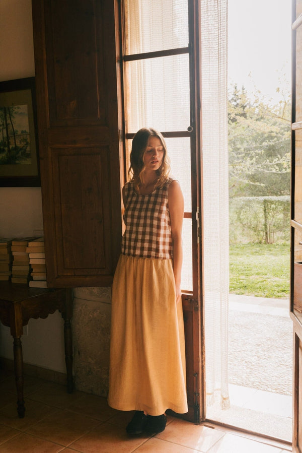 Mona Long Linen Skirt Skirts AmourLinen Mustard XS 