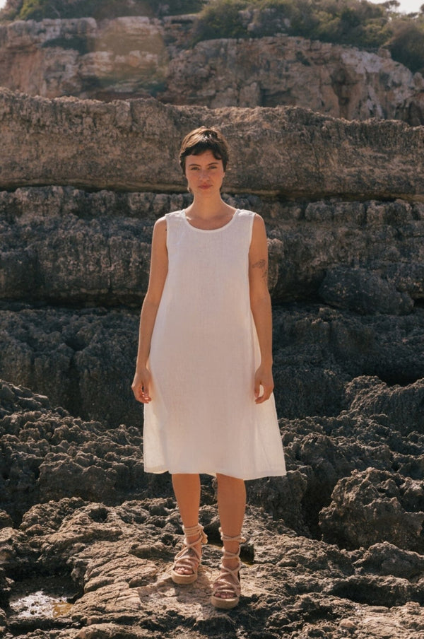 Norah Loose Linen Dress Dresses AmourLinen White XS 