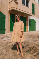 Sofia Midi-Length Linen Dress Dresses AmourLinen Mustard XS 