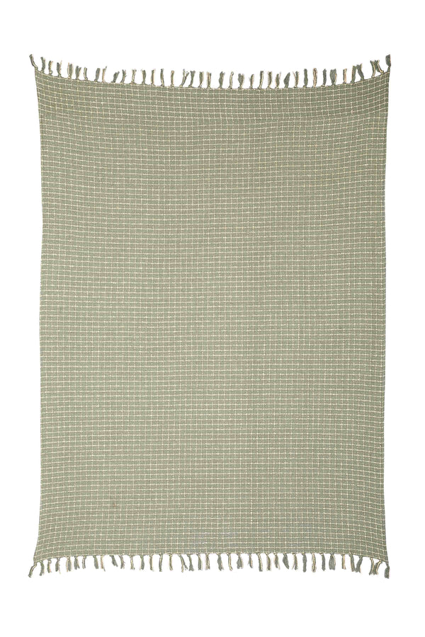 Casa Amarosa Cotton Boucle Small Check Pattern Throw Blanket - Sage Ivory THROWS Casa Amarosa 
