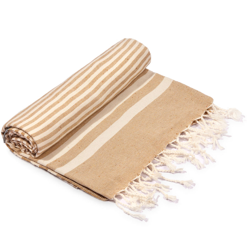 Hilana: Upcycled Cotton Fethiye Striped Turkish Towel - Beige TOWEL Hilana: Upcycled Cotton 