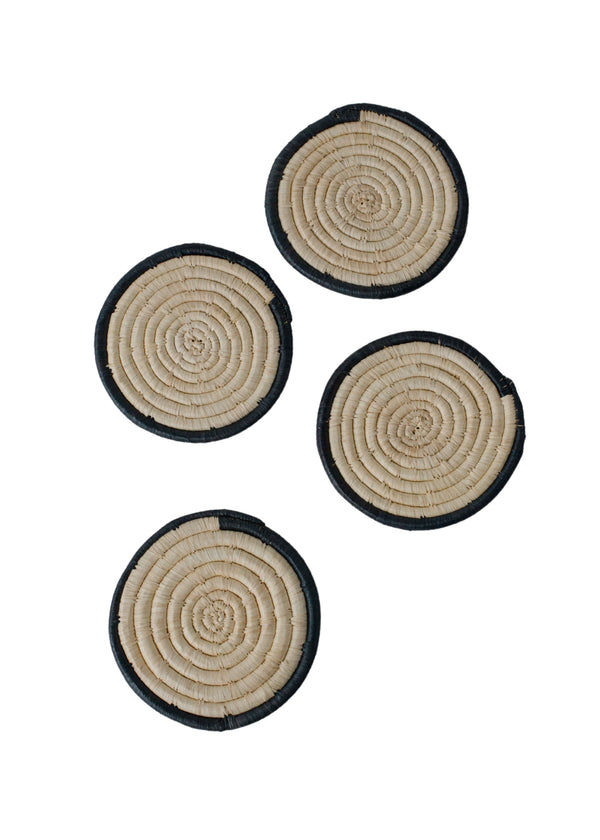KAZI Dark Gray Ring Raffia Coasters, Set of 4 Coasters KAZI 