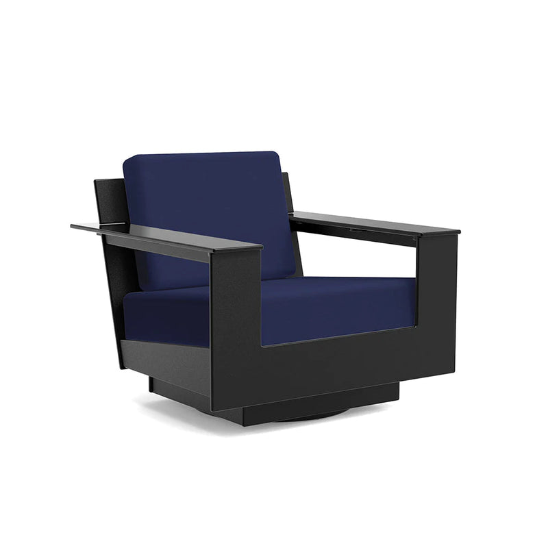 Nisswa Lounge Swivel Outdoor Seating Loll Designs Black Canvas Navy 