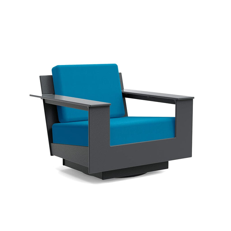 Nisswa Lounge Swivel Outdoor Seating Loll Designs Charcoal Gray Canvas Regatta Blue 