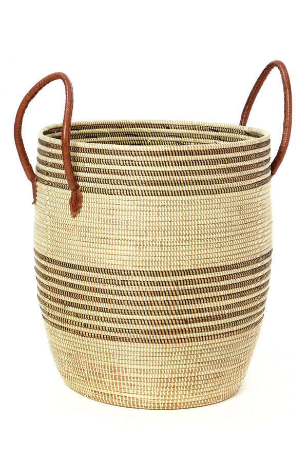 Swahili African Modern Set/3 Mixed Stripe Baskets with Leather Handles Swahili African Modern 