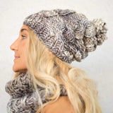 Women's Chunky Cable Knit Merino Wool Beanie Hats + Visors Baabushka Smoky Pearl 