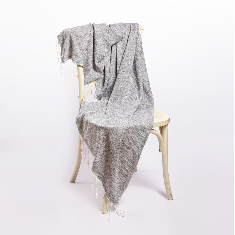 Yalova Upcycled Marbled Turkish Towel / Blanket - Black TOWEL Hilana: Upcycled Cotton 