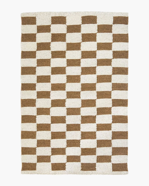 Zapotec Checkered Wool Rug - Umber + Ivory Rugs Archive New York 