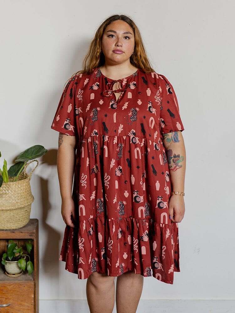 Adelaide Modern Objects Cranberry Tiered Tencel Mini Dress Dresses Mata Traders 1XL Modern Objects Cranberry 