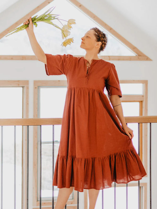 Adelaide Tiered Midi Dress - Cinnamon Dresses Mata Traders 