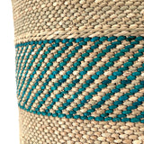 African Iringa Woven Basket - Turquoise Stripe Baskets Mbare 