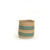 African Iringa Woven Basket - Turquoise Stripe Baskets Mbare S 