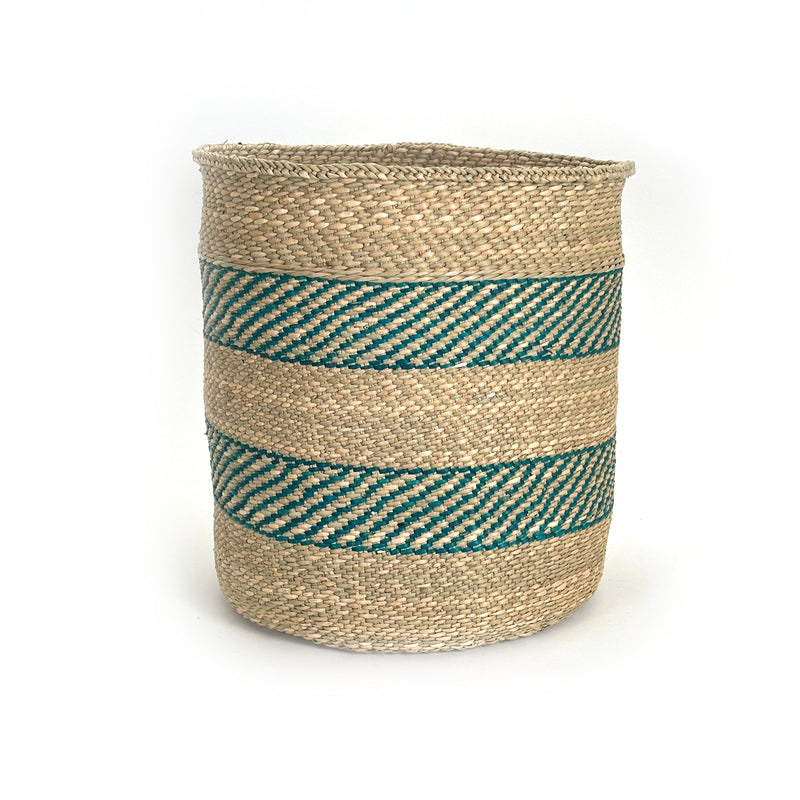 African Iringa Woven Basket - Turquoise Stripe Baskets Mbare XL 