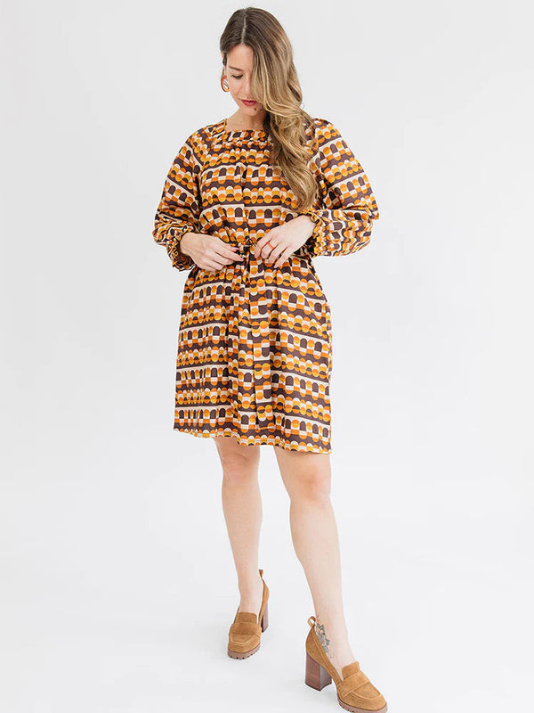 Alexis Long Sleeve Mini Dress - Circle Stripe Desert Dresses Mata Traders 