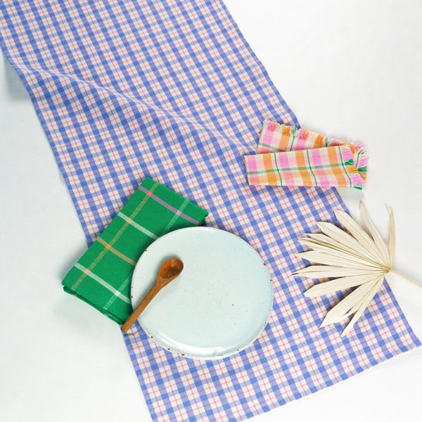 Archive New York Sofia Plaid Runner in Periwinkle Blue and Pink Kitchen Archive New York 