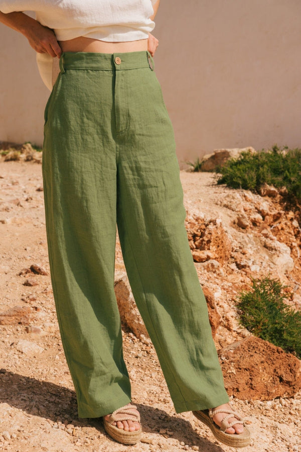Barbora Straight Linen Pants Pants + Jeans AmourLinen Matcha Green XS 