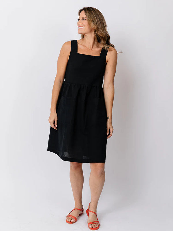 Billie Jumper Dress - Black Linen Dresses Mata Traders 