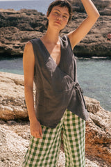 Blanca Sleeveless Linen Top Shirts AmourLinen Charcoal S 