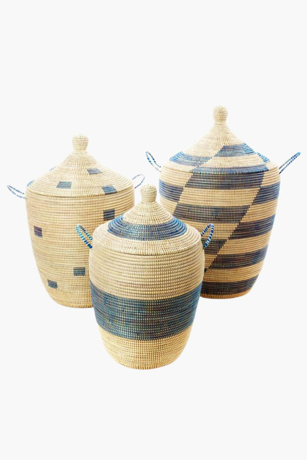 Blue and Cream Mixed Pattern Hamper Set Hampers Swahili African Modern 