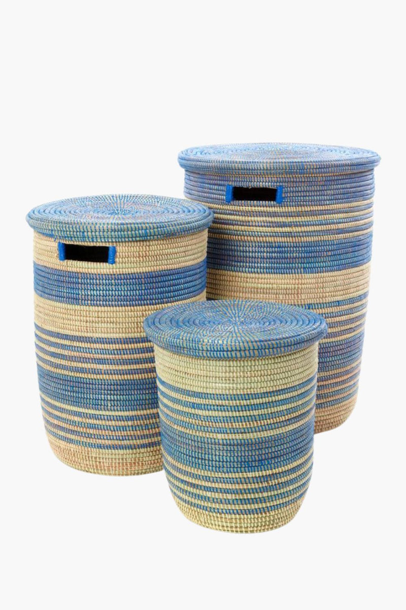 Blue Ebb + Flow Striped Hamper Set Hampers Swahili African Modern 