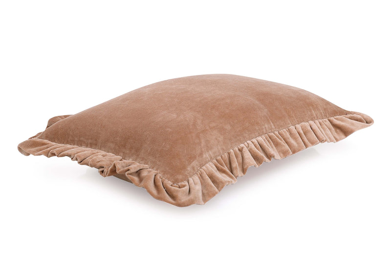 Casa Amarosa Solid Velvet Frilled Cushion, Dusty Pink 14x20 Inch CUSHIONS Casa Amarosa 