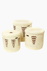 Chestnut Arrow Doum Palm Hamper Basket Set Hampers Swahili African Modern 