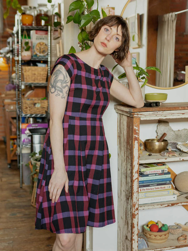 Devonshire Dress - Ultra Violet Plaid Dresses Mata Traders 