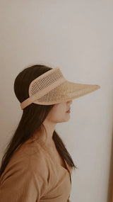 *dimensions needed* Sumi Leather and Cane Rattan Visor Hats + Visors Village Thrive Blush 