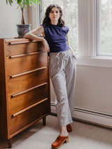 Emmy Drawstring Pant - Pinstripe Blue Pants + Jeans Mata Traders 