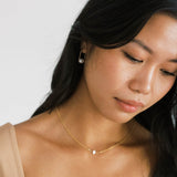 Gold Small Floating Pearl Hoop Earrings Earrings Sara Patino Jewelry 