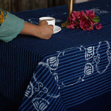 Ichcha Indigo and White Cotton Blockprint Tablecloth - Gloria Ichcha 