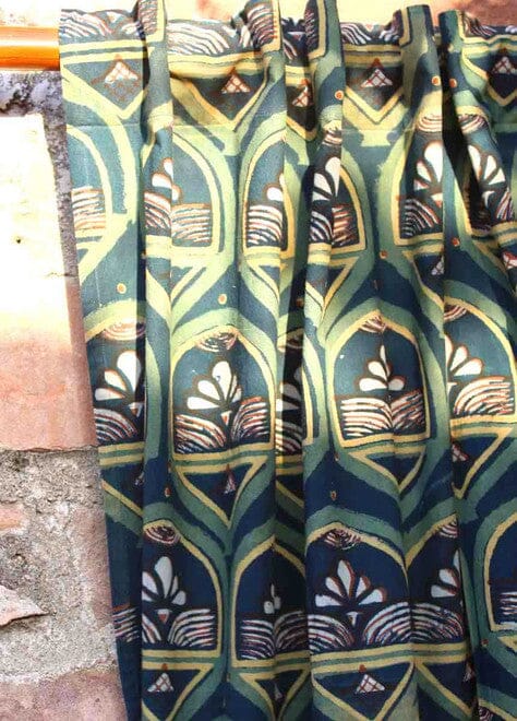 Ichcha Peacock Colored Block Print Cotton Curtains - Rajkumari Ichcha 
