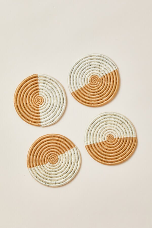 Indego Africa Akeza Coasters in White - Set of 4 Tabletop Indego Africa 