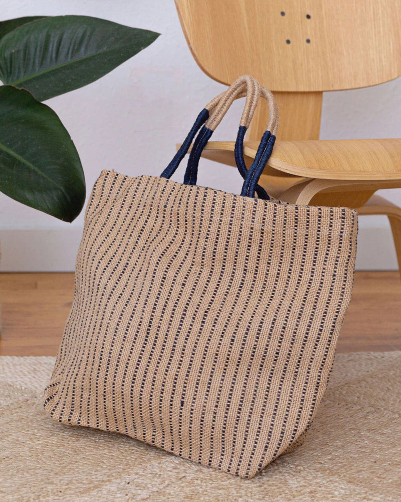 Jute Shopper - Indigo Stripes Handbags Will & Atlas 