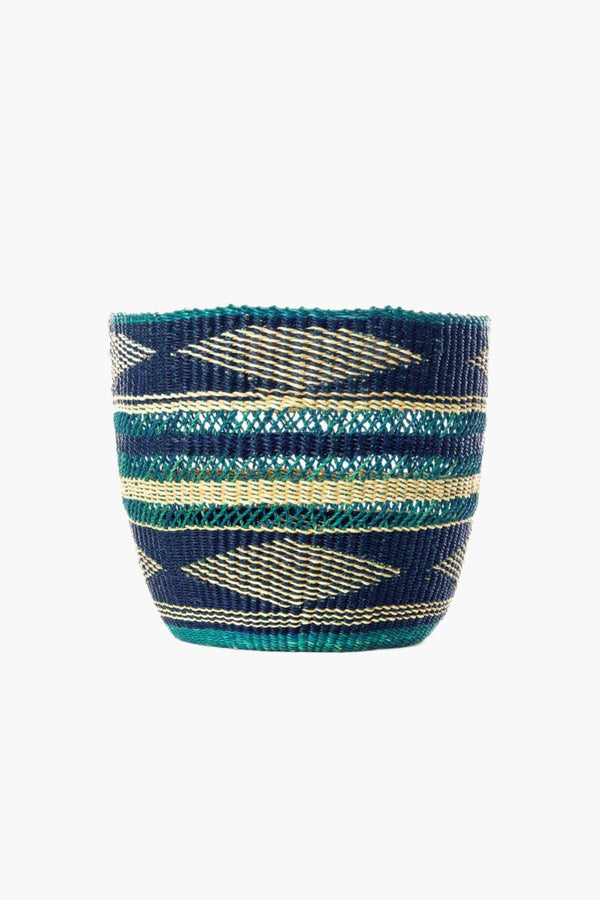Lace Weave Teal and Dark Blue Woven Bin Baskets Swahili African Modern 