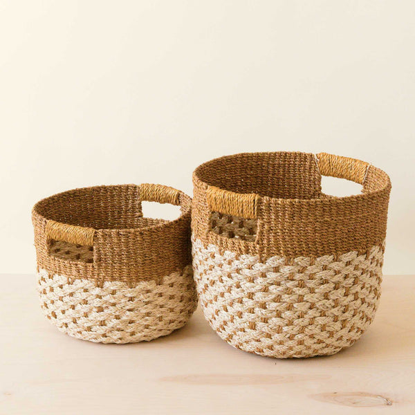 LIKHÂ Golden Brown Round Baskets, set of 2 - Handcrafted Bins | LIKHÂ LIKHÂ 