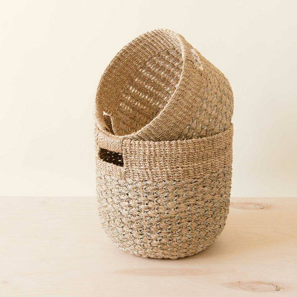 LIKHÂ Grey + Natural Round Bottom Baskets, set of 2 - Woven Baskets | LIKHÂ LIKHÂ 
