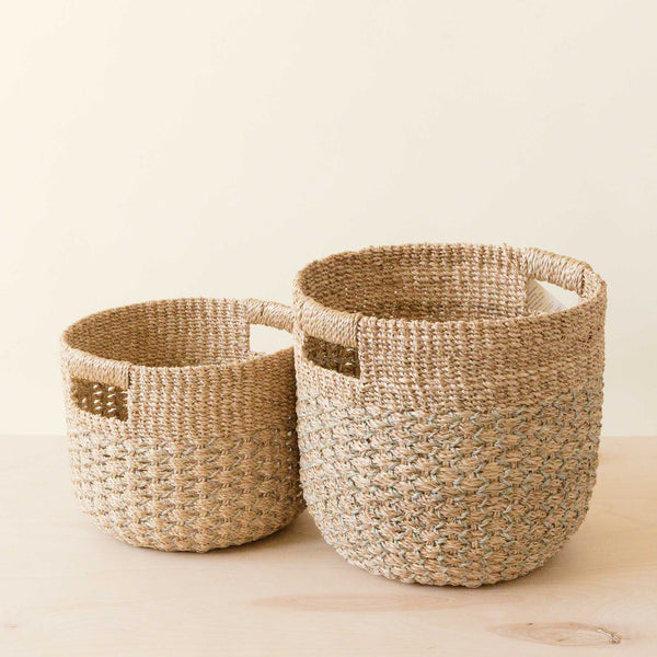 LIKHÂ Grey + Natural Round Bottom Baskets, set of 2 - Woven Baskets | LIKHÂ LIKHÂ 