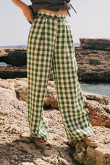 Lydia Classic Linen Pants Pants + Jeans AmourLinen Green Gingham XS 