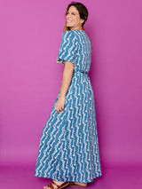 Mata Traders Brea Wrap Dress - Blue Samudra Dresses Mata Traders 
