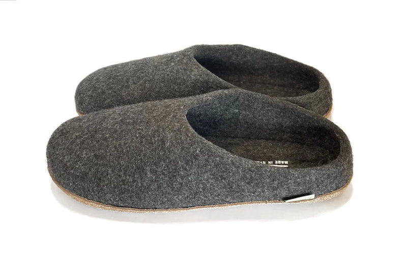 Men's Natural Sole Wide Wool Slippers Slippers Kyrgies 7-7.5 Charcoal 