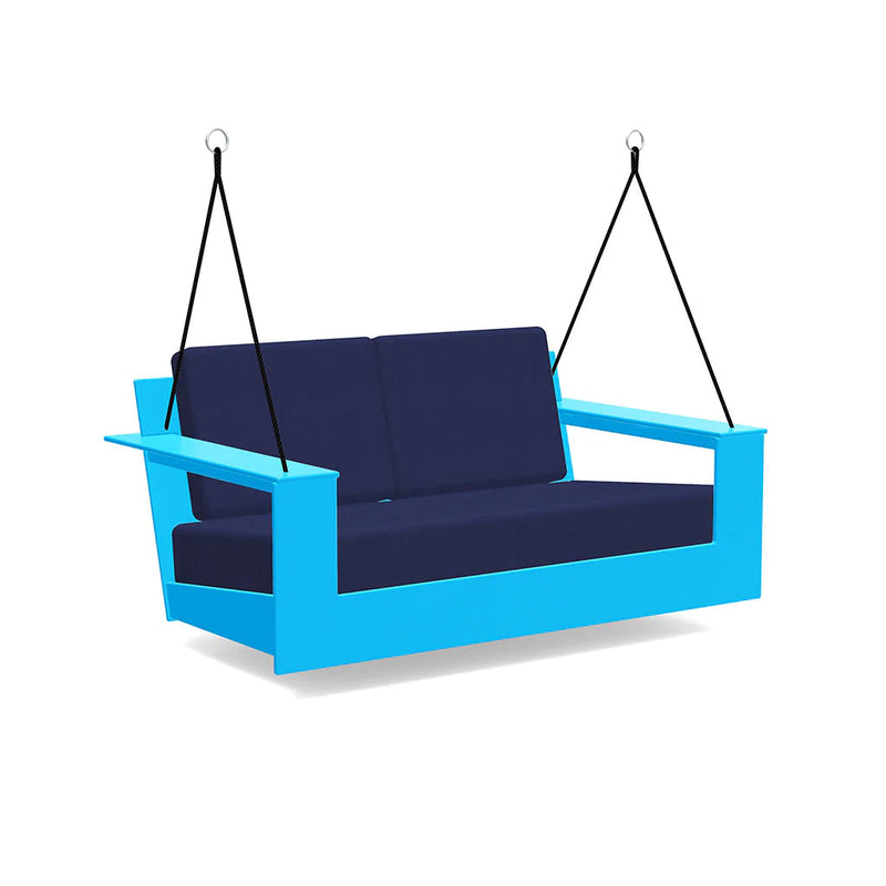 Nisswa Recycled Outdoor Porch Swing Outdoor Seating Loll Designs Sky Blue Canvas Navy 