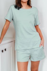 Pima Tee and Short Pajama Set Pajamas + Loungewear Leena & Lu Verde XS 