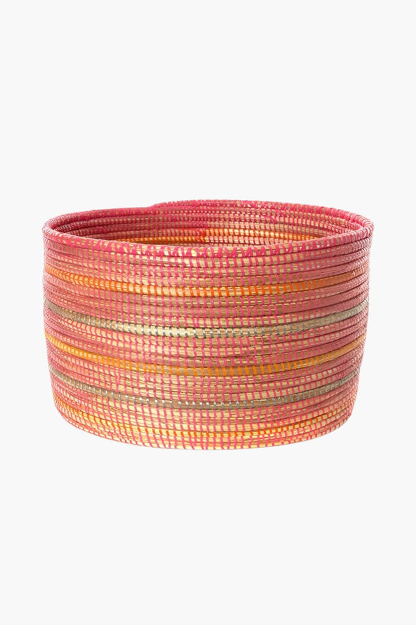 Pink Knitting Basket with Orange and Silver Stripes Baskets Swahili African Modern 