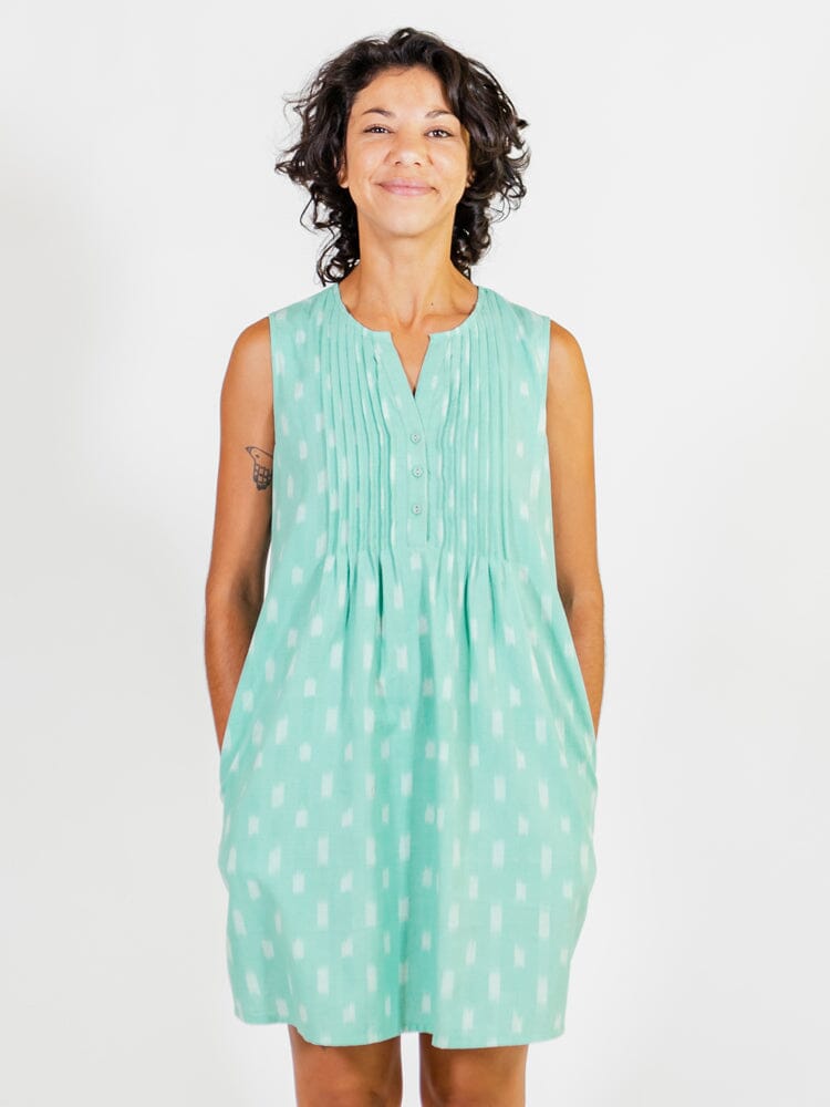 Pintucked Away Dress - Aqua Ikat | Made Trade