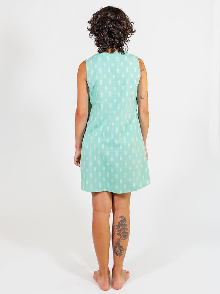Pintucked Away Dress - Aqua Ikat Dresses Mata Traders 