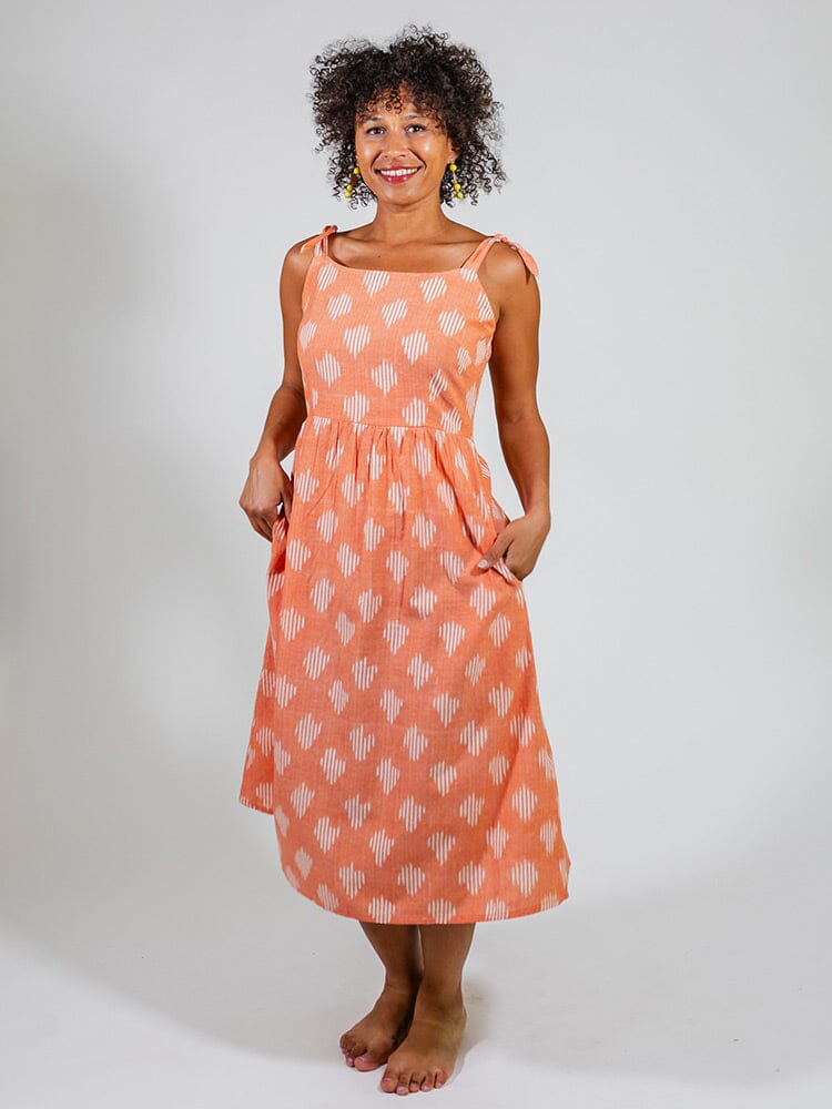 Provence Midi Dress - Peach Ikat Dresses Mata Traders 
