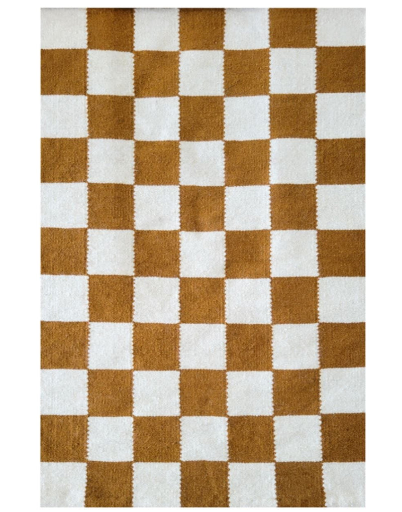 Rustic Checkered Handwoven Area Rug Rugs Mumo Toronto Brown 2' x 3' 