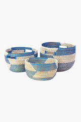 Set of Three Blue Herringbone Sewing Baskets Baskets Swahili African Modern 